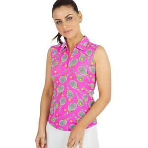 IBKUL Women's Venus Skin Print Sleeveless Polo Shirt Hot Pink Size XXL NWT